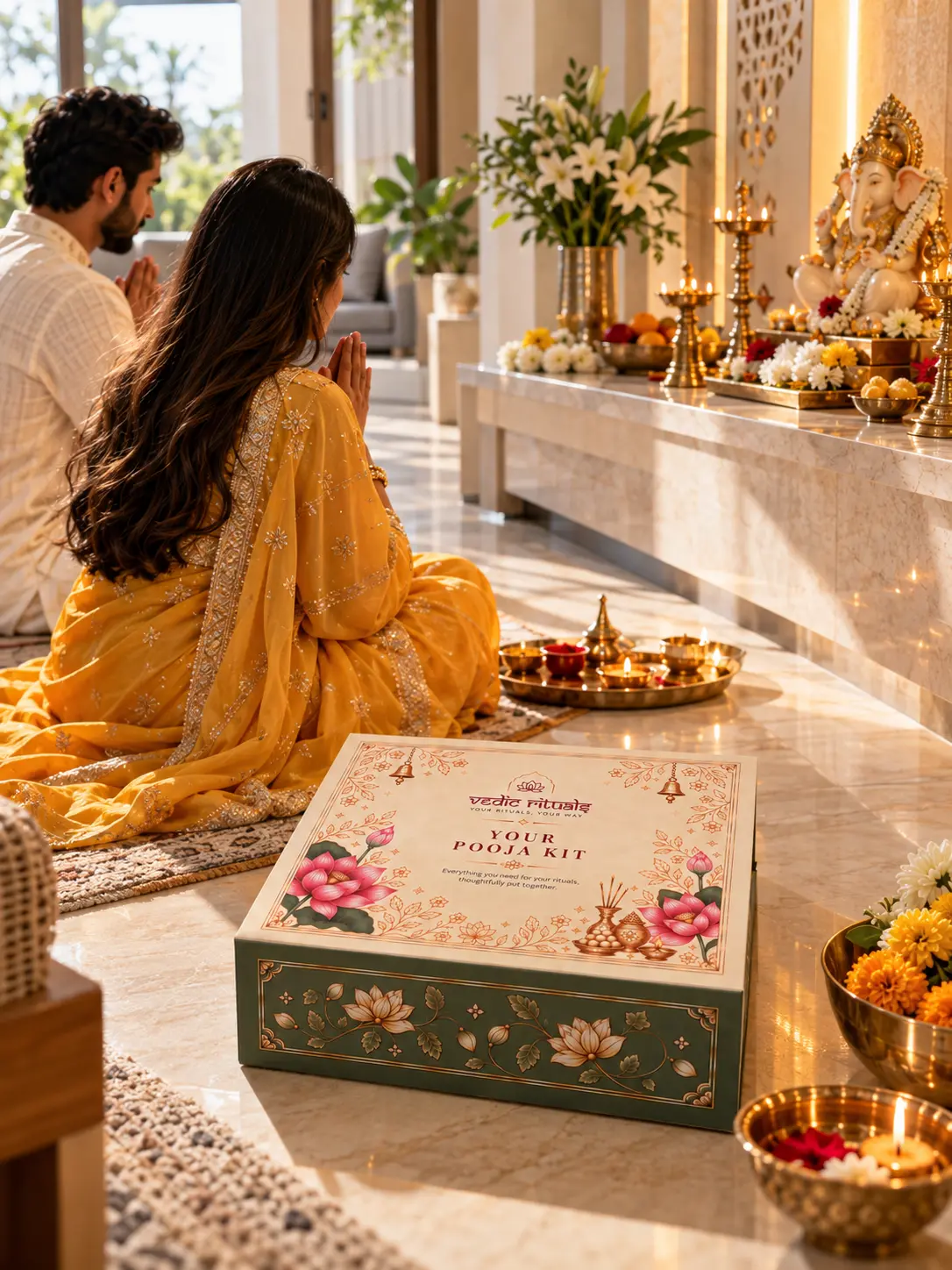 A Dhanteras pooja celebrated at home with the Dhanteras Pooja Kit