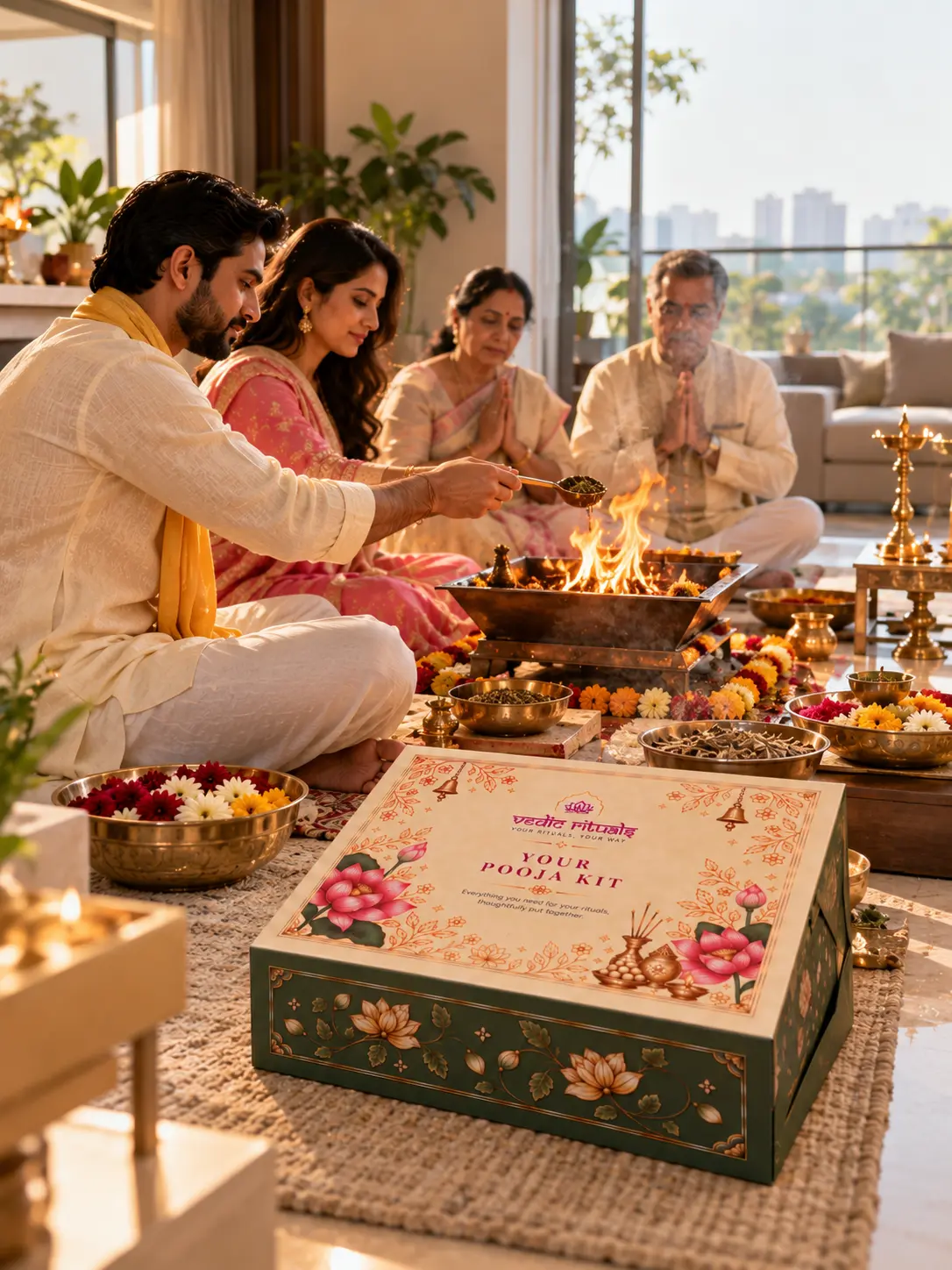 A Shudhikaran havan ceremony performed at home with the Shudhikaran Havan Kit