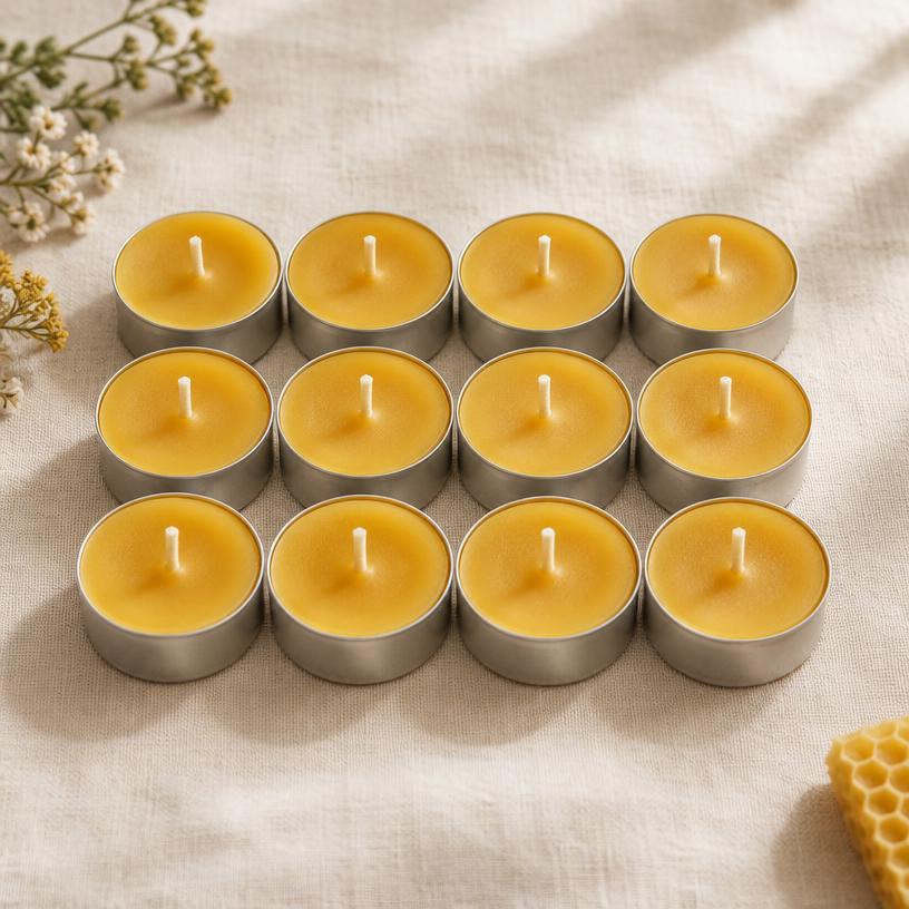 Beeswax Tea Lights x12, optional add-on for the Karwa Chauth Kit (illustrative preview)